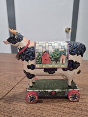 2007 Jim Shore Heartwood Creek Bell Cow On Rolling Cart